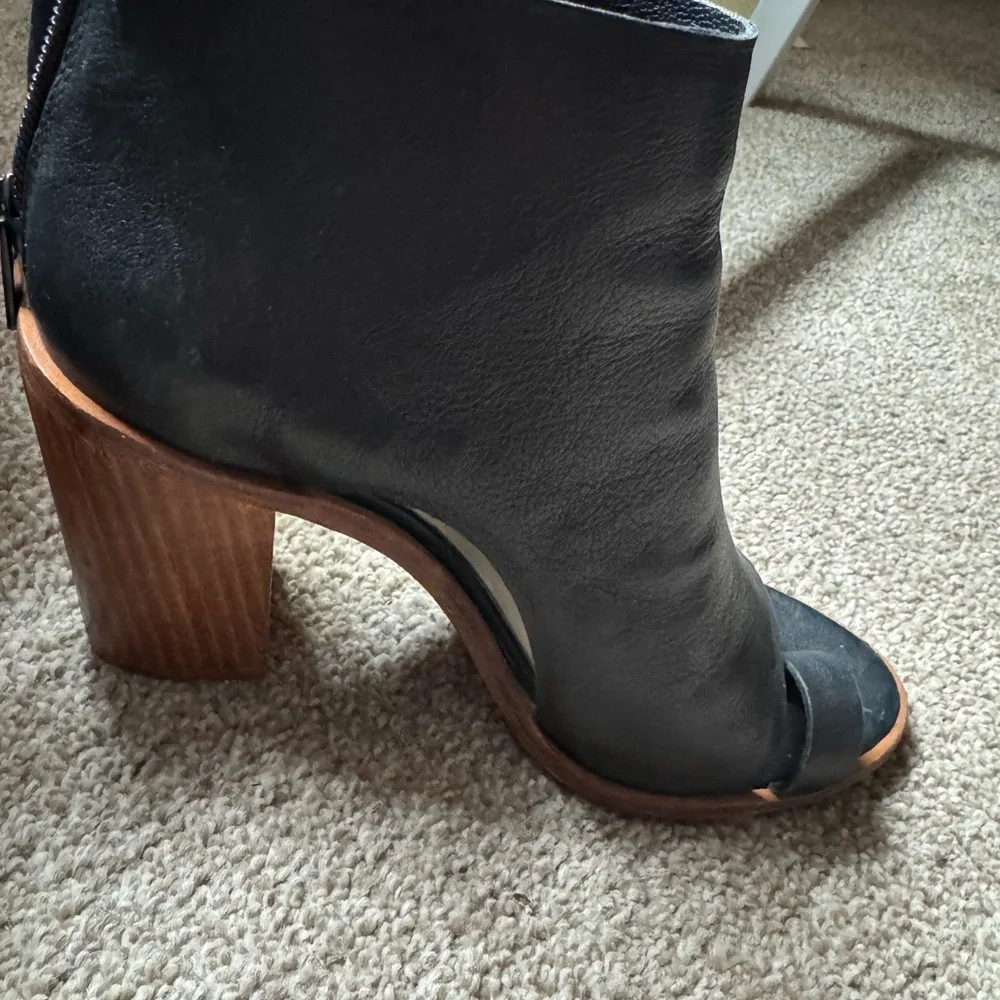 Loeffler Randall Black Leather Open-Toe Ankle Booties